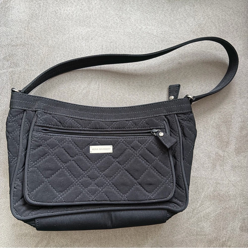 Vera Bradley Black Quilted Shoulder Bag with Zebra Lining